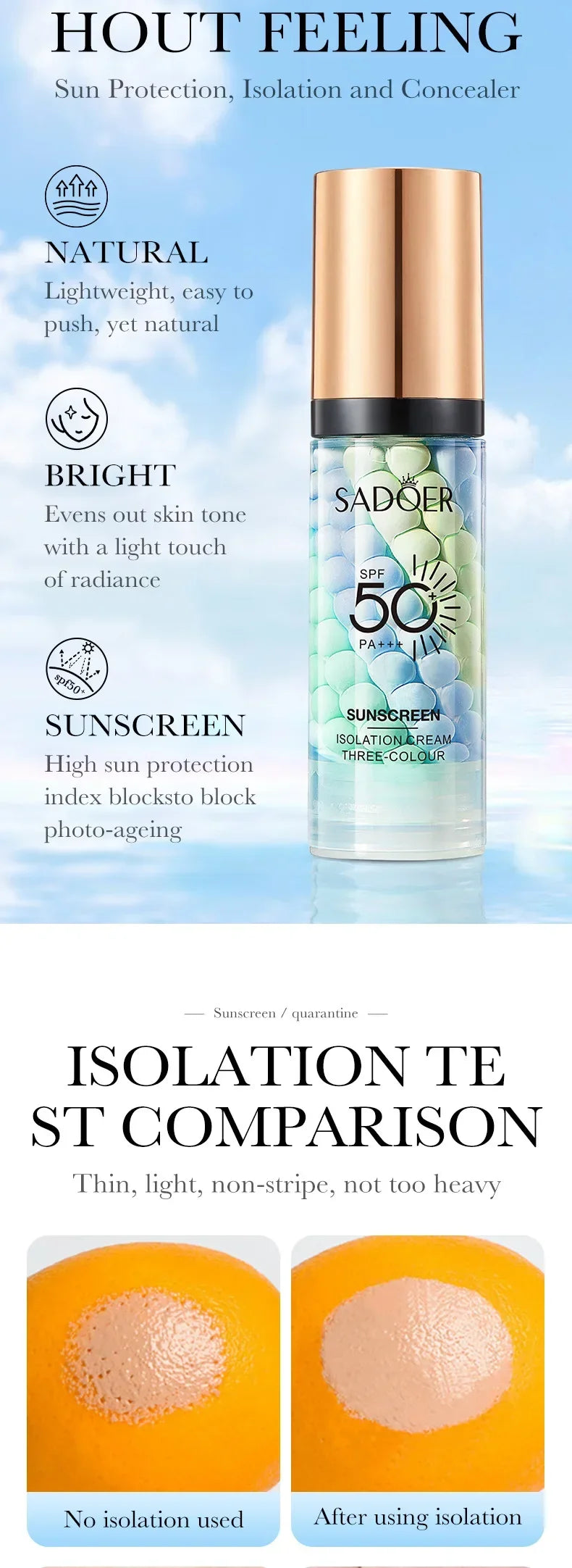 SPF50+ Makeup Primer Moisturizing Isolation Cream Invisible Pores Facial Base Brighten Correcting Skin Tone Refreshing Cosmetics