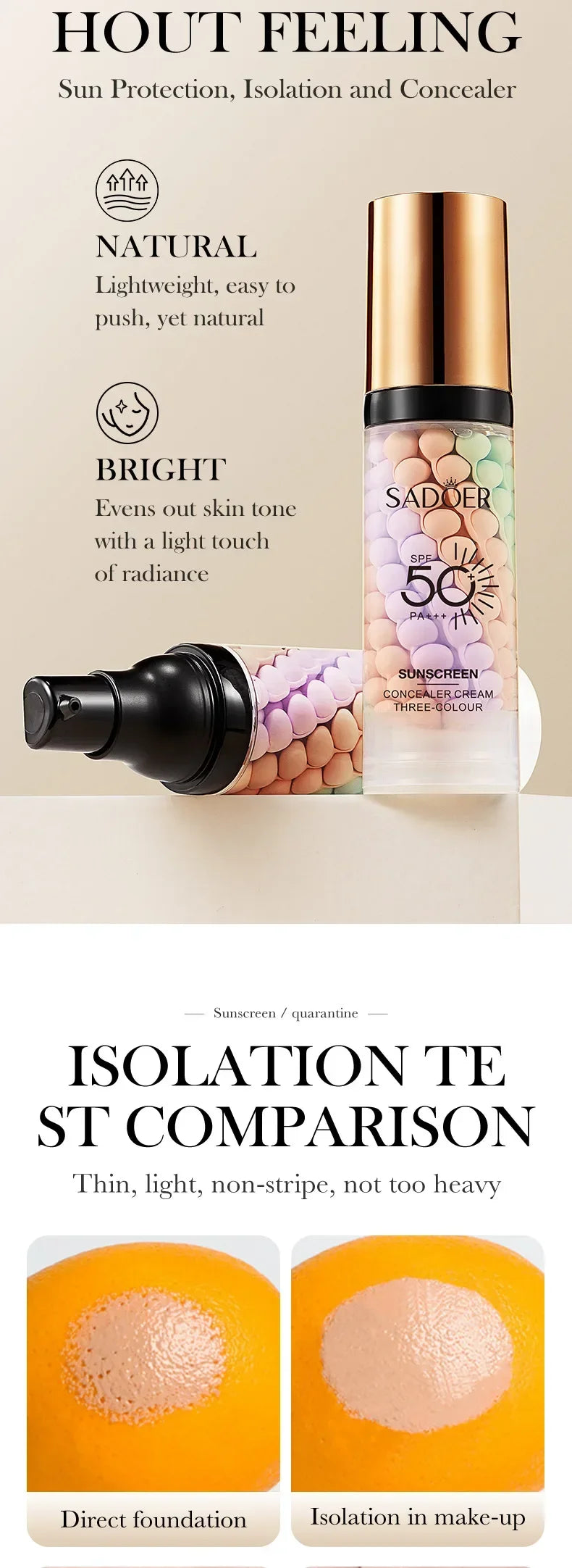 SPF50+ Makeup Primer Moisturizing Isolation Cream Invisible Pores Facial Base Brighten Correcting Skin Tone Refreshing Cosmetics