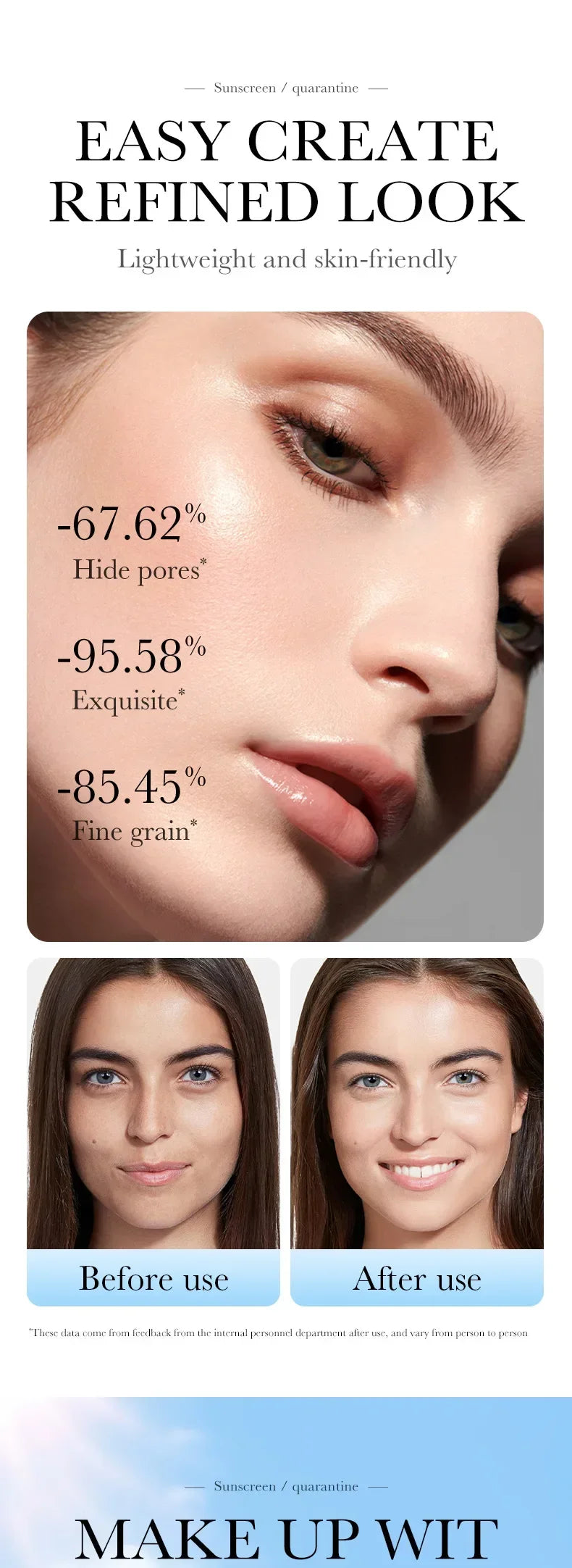 SPF50+ Makeup Primer Moisturizing Isolation Cream Invisible Pores Facial Base Brighten Correcting Skin Tone Refreshing Cosmetics