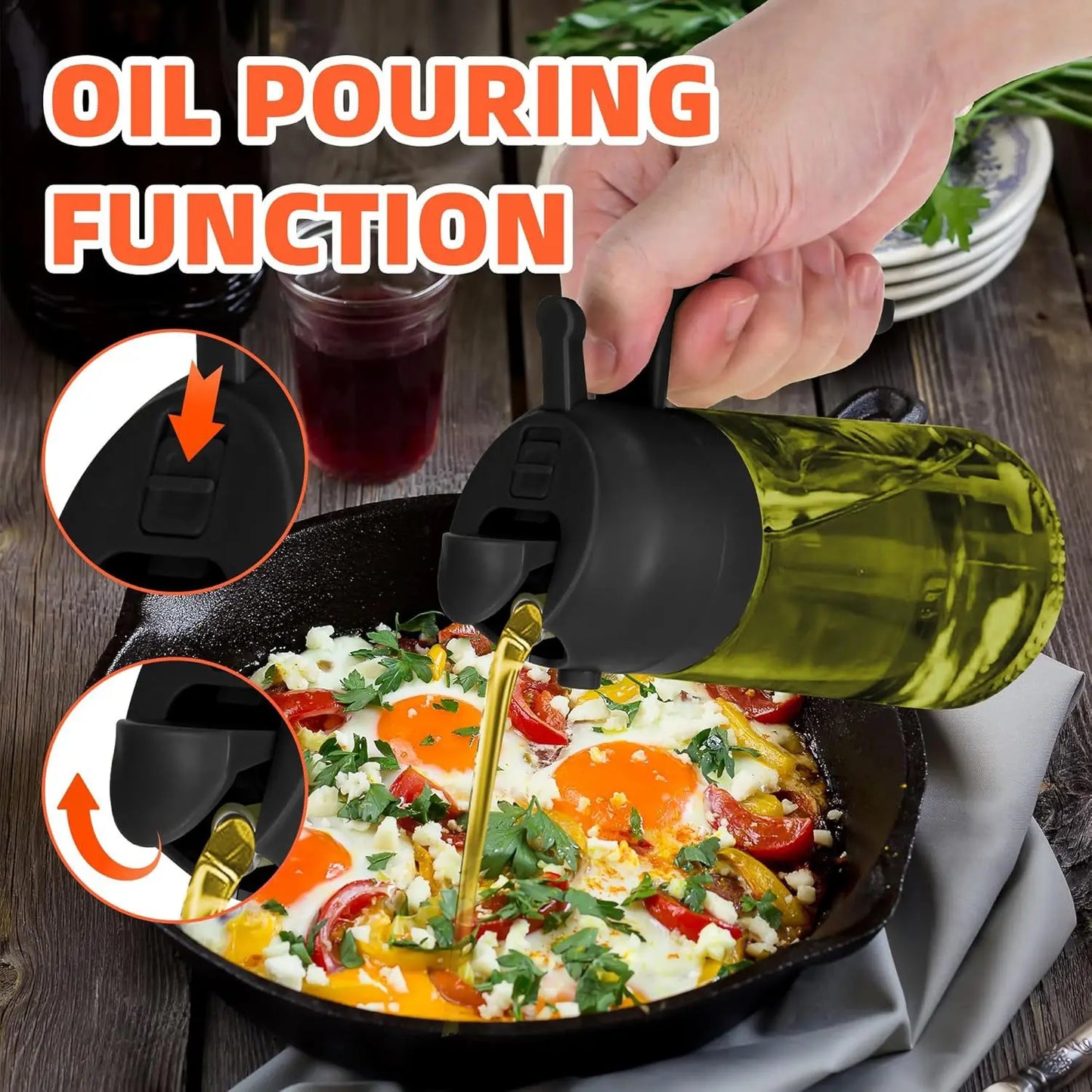 2-in-1 Dark Glass Oil Sprayer Olive Oil Dispenser Black Lightproof Oil Sprayer for Cooking Salads and Barbecues Barbecue Tools