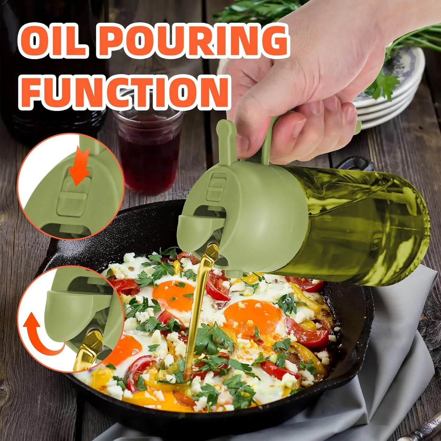 2-in-1 Dark Glass Oil Sprayer Olive Oil Dispenser Black Lightproof Oil Sprayer for Cooking Salads and Barbecues Barbecue Tools