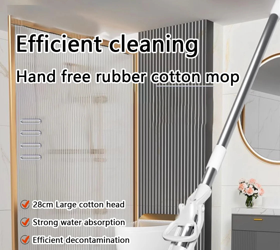 Squeezed Self Draining Rubber Cotton Mop Hand Free Magic Self-Cleaning Flat Mop Reusable Sponge Household Floor Cleaning Tool