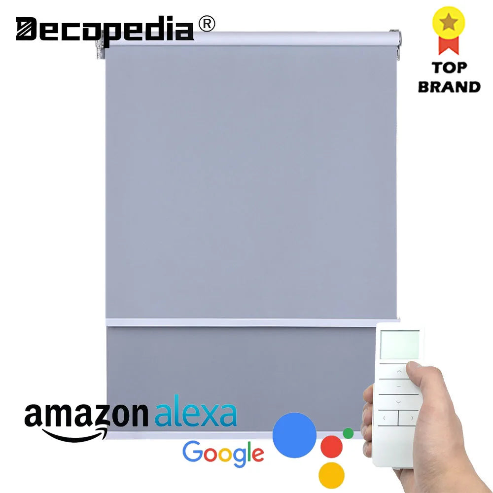 Decopedia Roller Blinds for Windows Motorized Cordless Smart Window Blinds Blackout Roller Day and Night Curtain for Living Room