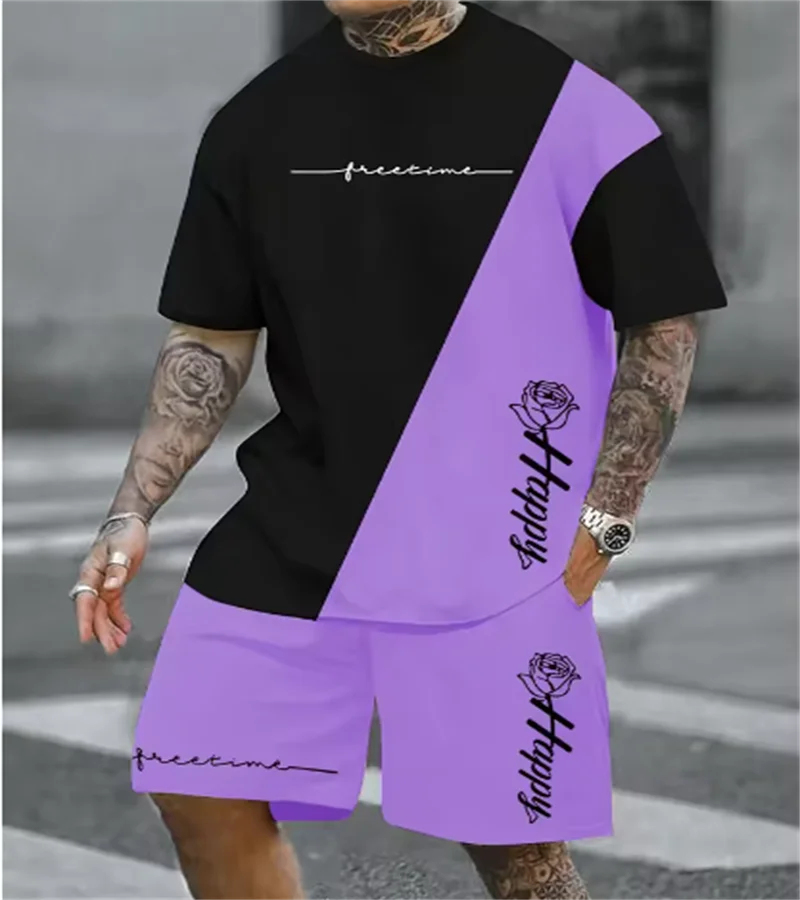2025 Summer casual men's set 3D T-shirt + Shorts two-piece comfortable and breathable men's top printed T-shirt set