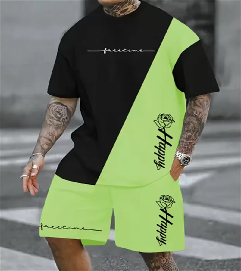 2025 Summer casual men's set 3D T-shirt + Shorts two-piece comfortable and breathable men's top printed T-shirt set