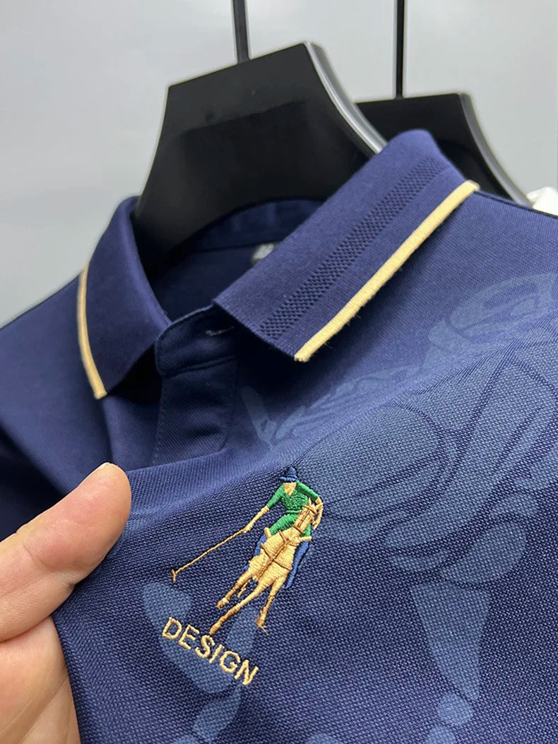 High end brand fashion printed long sleeved polo shirt men's 2024 spring new exquisite embroidered T-shirt casual breathable top