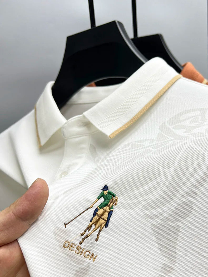 High end brand fashion printed long sleeved polo shirt men's 2024 spring new exquisite embroidered T-shirt casual breathable top