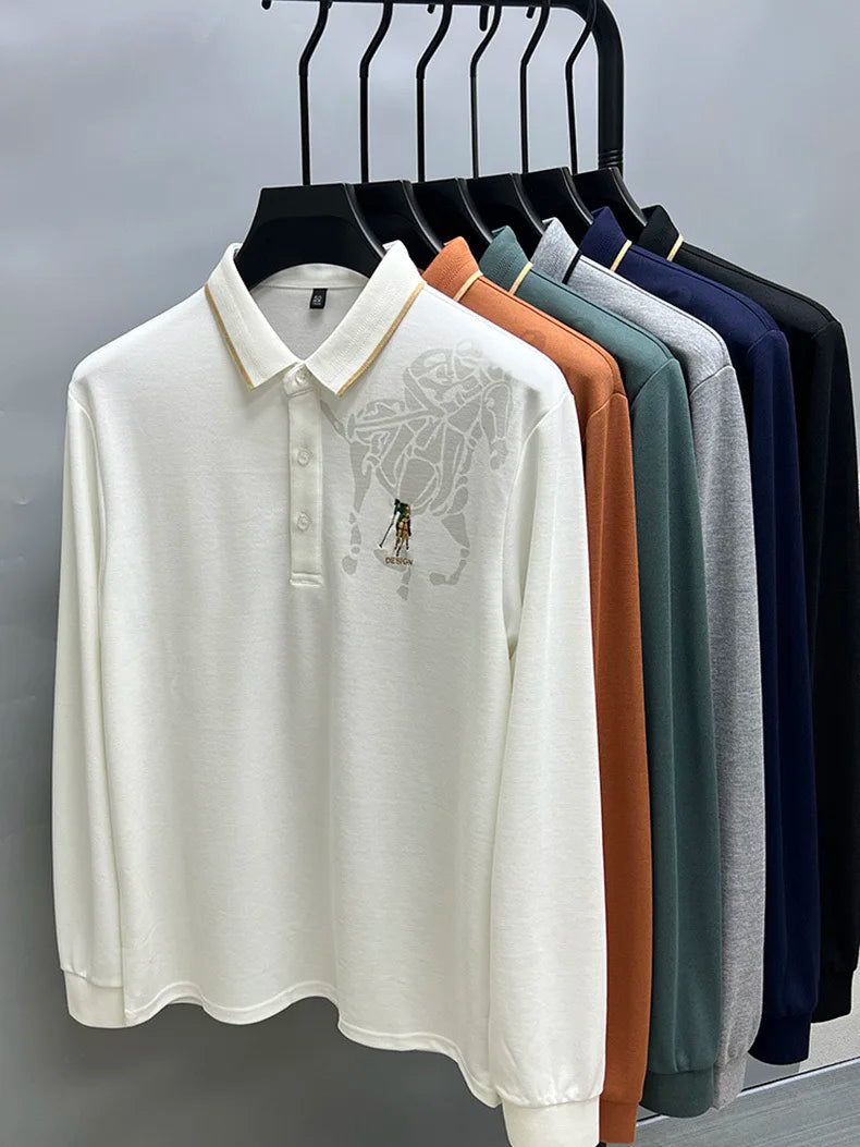 High end brand fashion printed long sleeved polo shirt men's 2024 spring new exquisite embroidered T-shirt casual breathable top