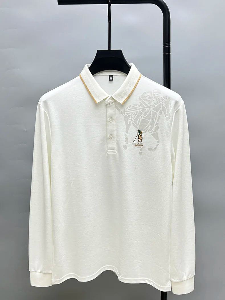 High end brand fashion printed long sleeved polo shirt men's 2024 spring new exquisite embroidered T-shirt casual breathable top