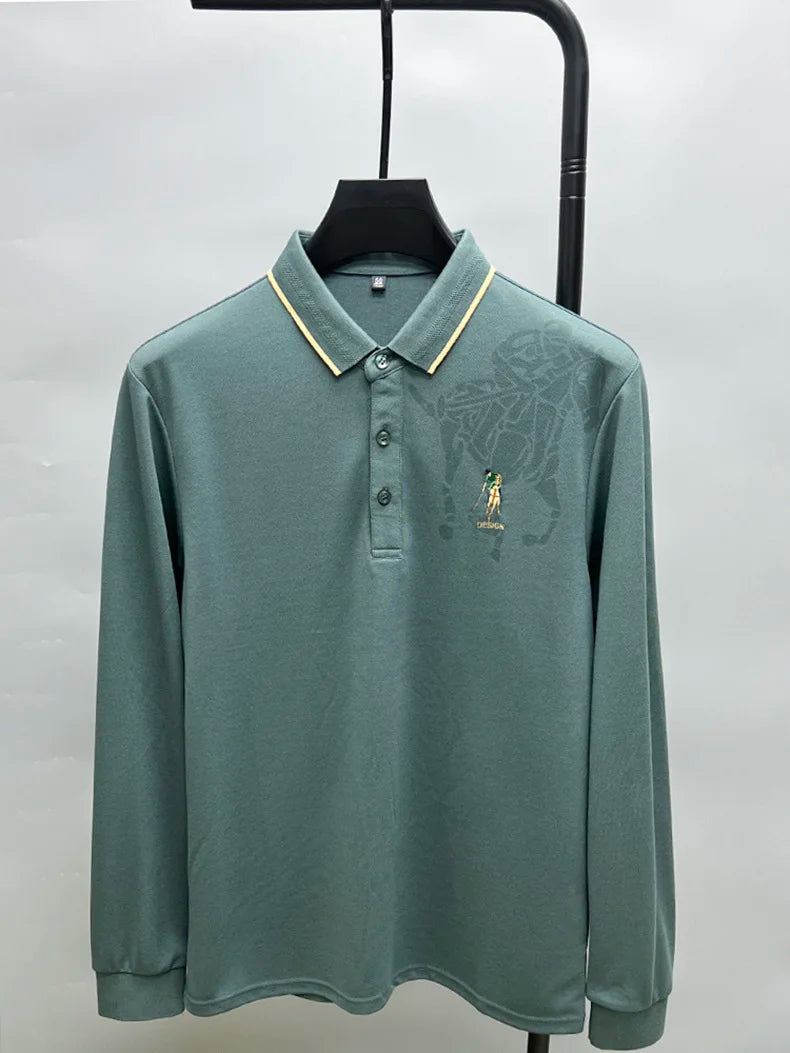 High end brand fashion printed long sleeved polo shirt men's 2024 spring new exquisite embroidered T-shirt casual breathable top