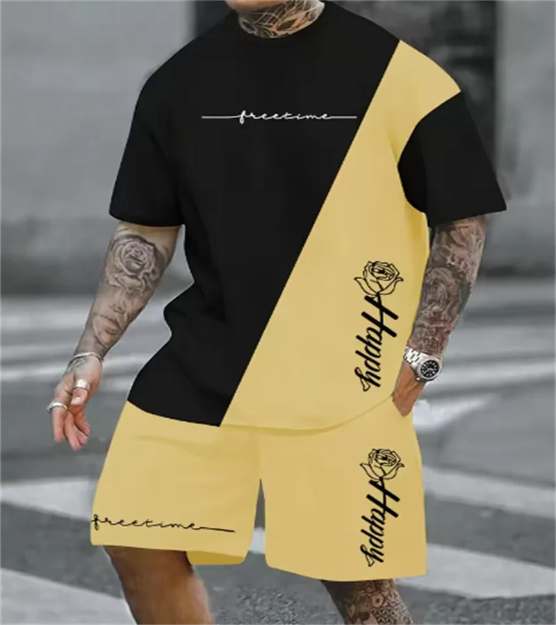 2025 Summer casual men's set 3D T-shirt + Shorts two-piece comfortable and breathable men's top printed T-shirt set