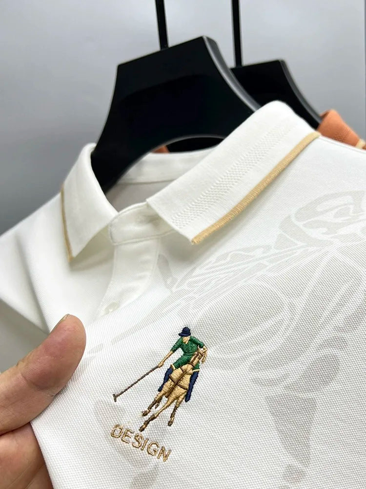 High end brand fashion printed long sleeved polo shirt men's 2024 spring new exquisite embroidered T-shirt casual breathable top