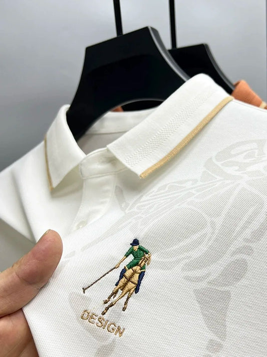 High end brand fashion printed long sleeved polo shirt men's 2024 spring new exquisite embroidered T-shirt casual breathable top