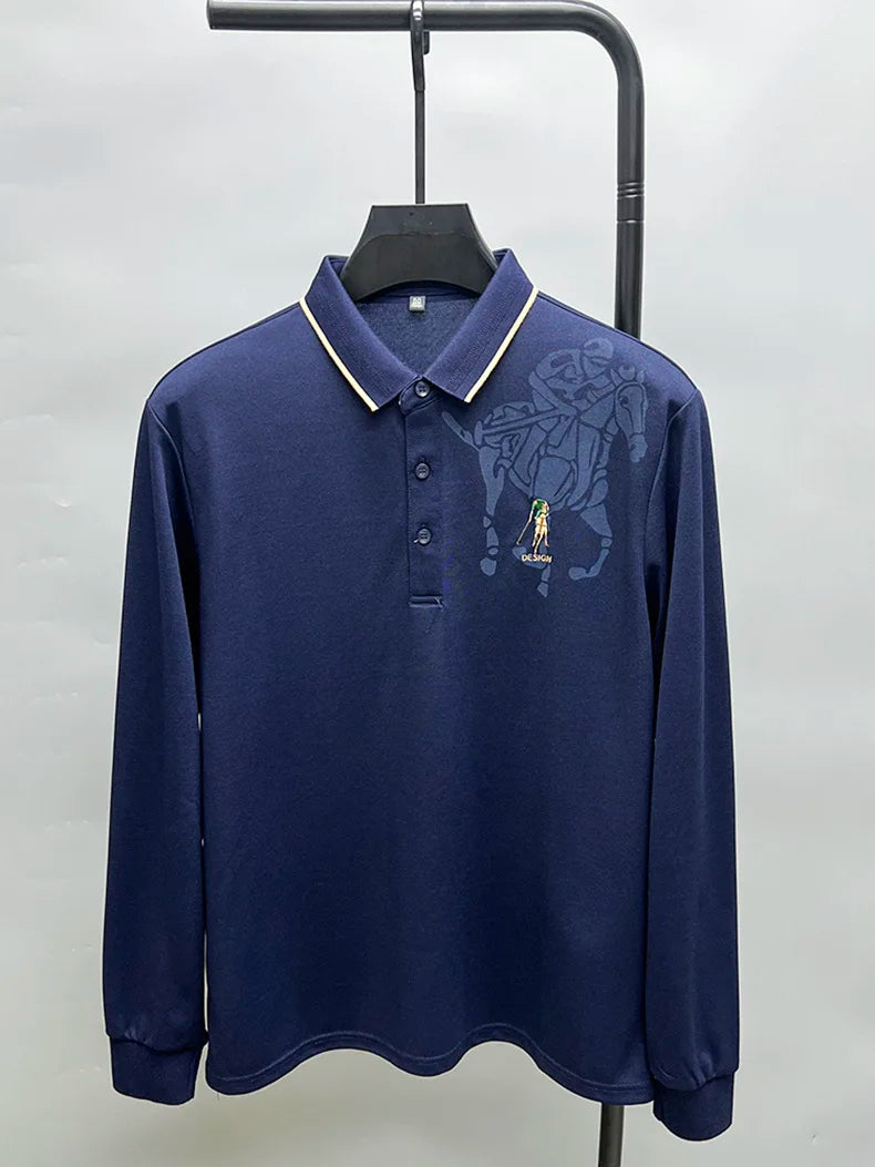 High end brand fashion printed long sleeved polo shirt men's 2024 spring new exquisite embroidered T-shirt casual breathable top