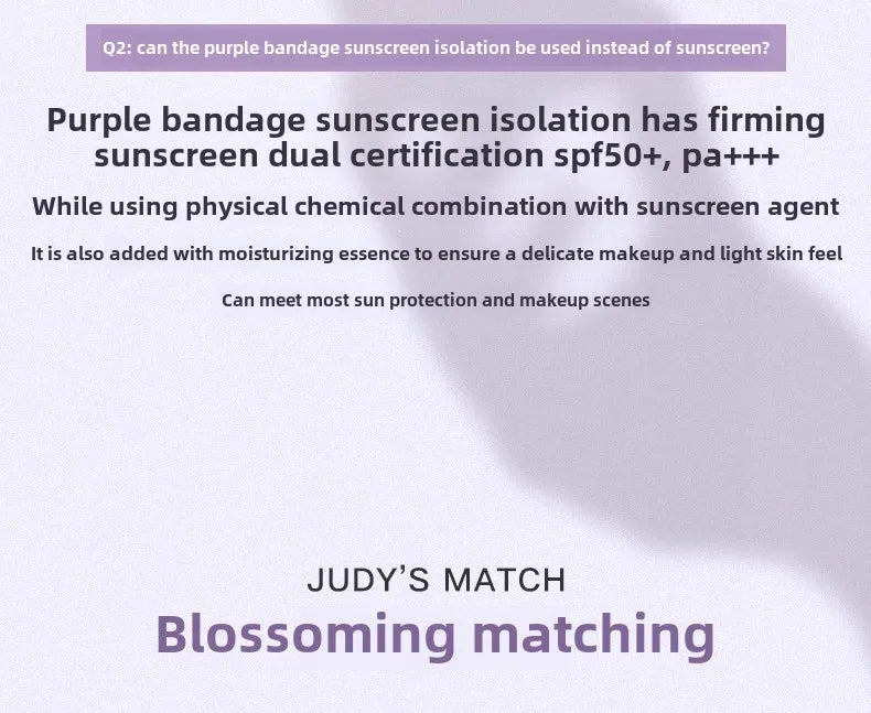 Judydoll SPF50+ sunscreen isolation cream purple makeup primer brightens and moisturizes purple bandage sunscreen