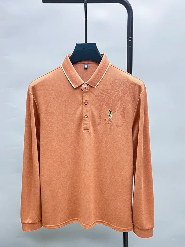 High end brand fashion printed long sleeved polo shirt men's 2024 spring new exquisite embroidered T-shirt casual breathable top