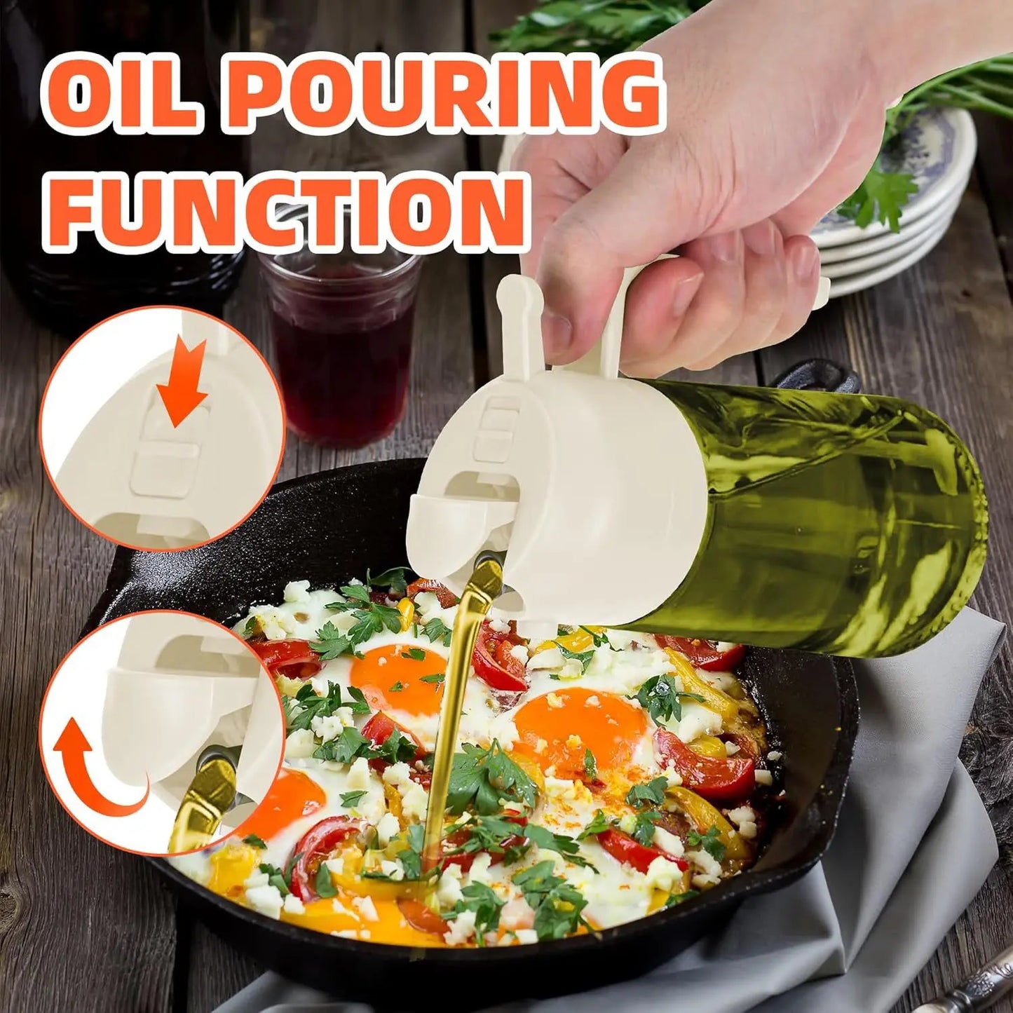 2-in-1 Dark Glass Oil Sprayer Olive Oil Dispenser Black Lightproof Oil Sprayer for Cooking Salads and Barbecues Barbecue Tools
