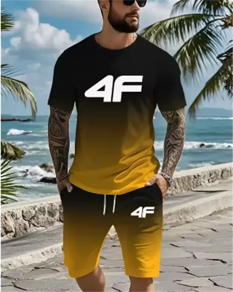 2025 Summer casual men's set 3D T-shirt + Shorts two-piece comfortable and breathable men's top printed T-shirt set