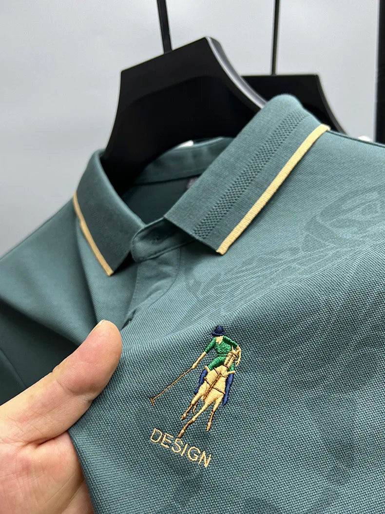 High end brand fashion printed long sleeved polo shirt men's 2024 spring new exquisite embroidered T-shirt casual breathable top