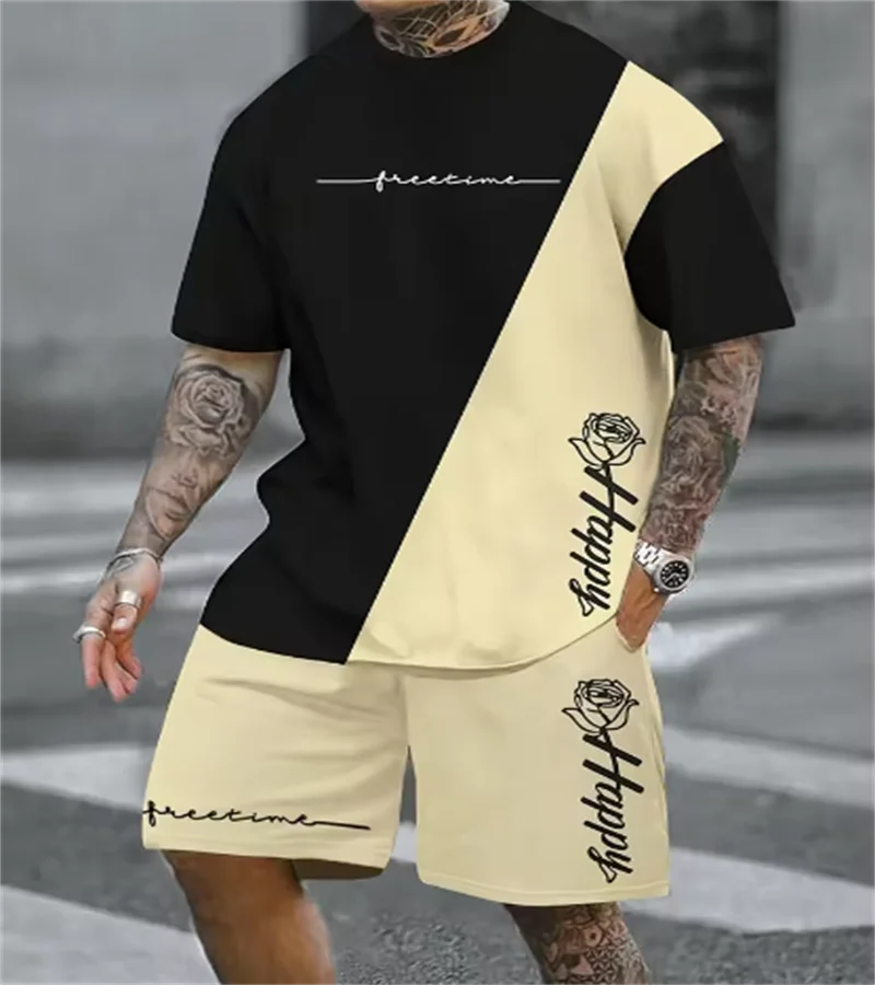2025 Summer casual men's set 3D T-shirt + Shorts two-piece comfortable and breathable men's top printed T-shirt set