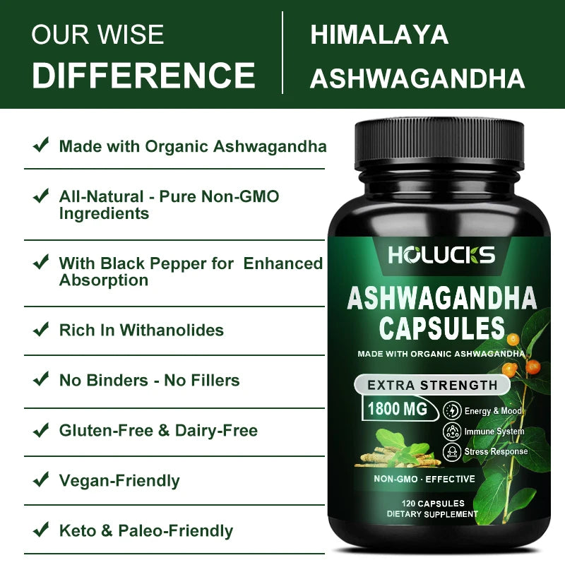 Holucks Ashwagandha Extract Anxiety Stress Support Helps Healthy Deep Sleep Rescue Insomnia Slim Belly Weight Management