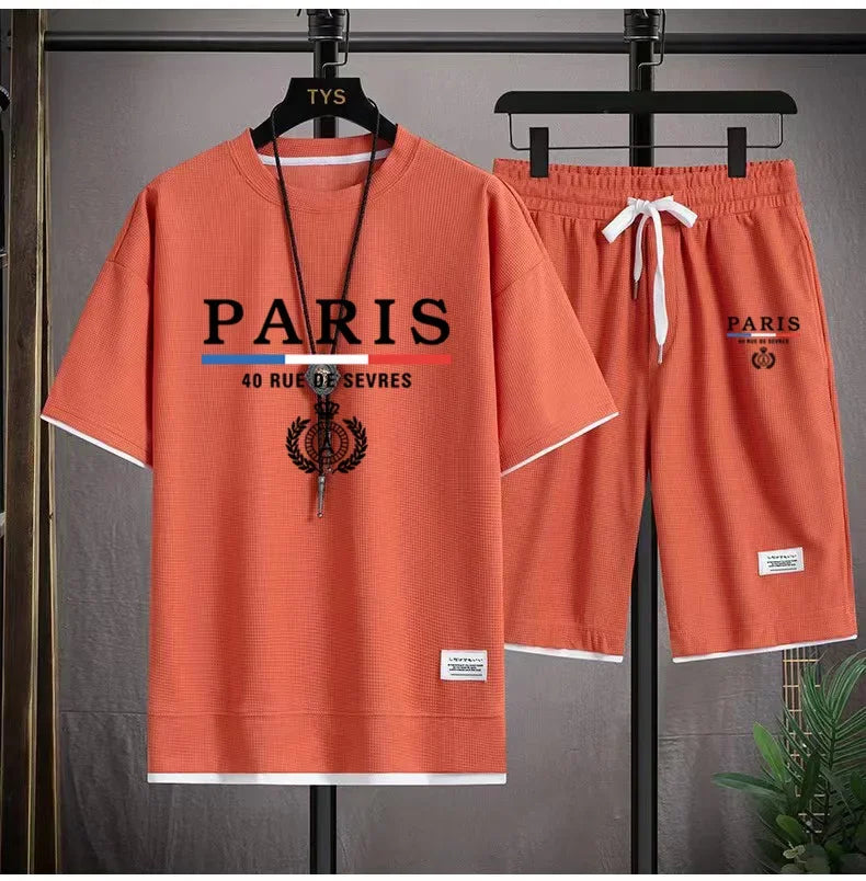Men's and women's short sleeved sportswear, casual, breathable and comfortable shorts, summer, 2024