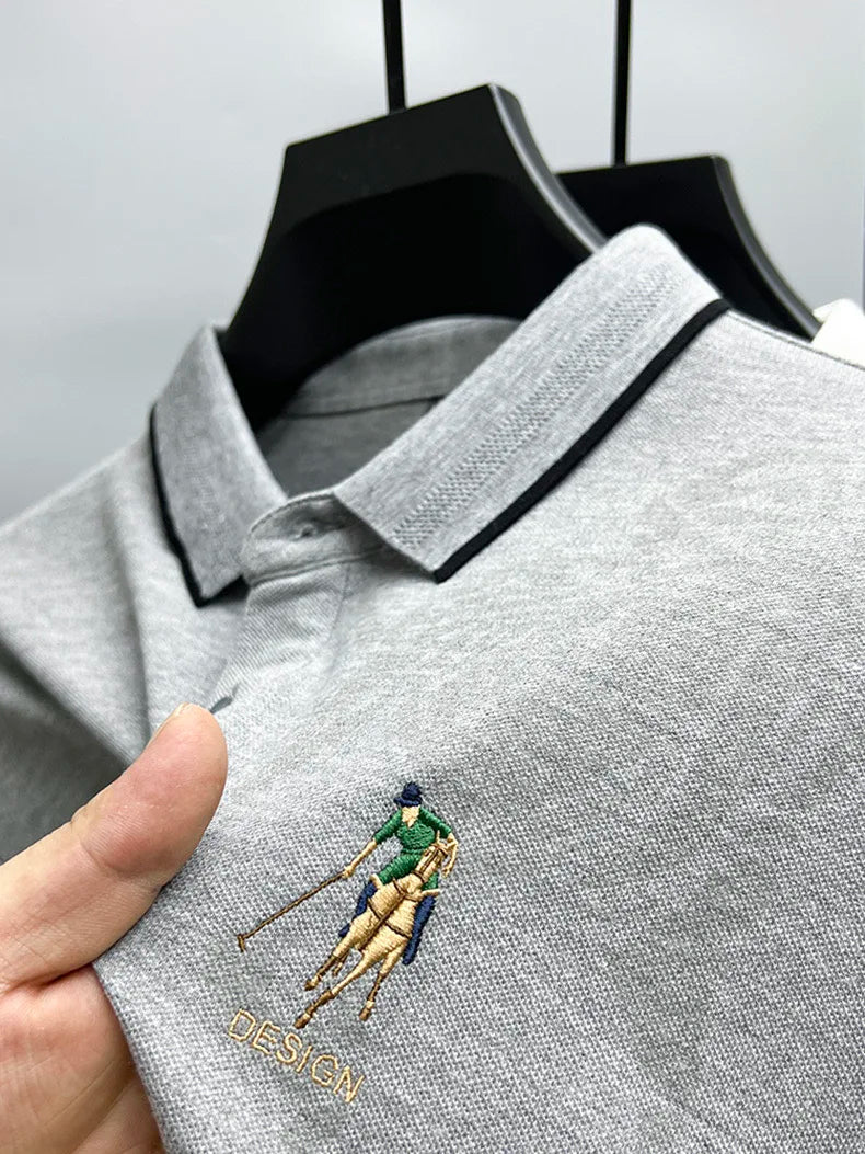 High end brand fashion printed long sleeved polo shirt men's 2024 spring new exquisite embroidered T-shirt casual breathable top