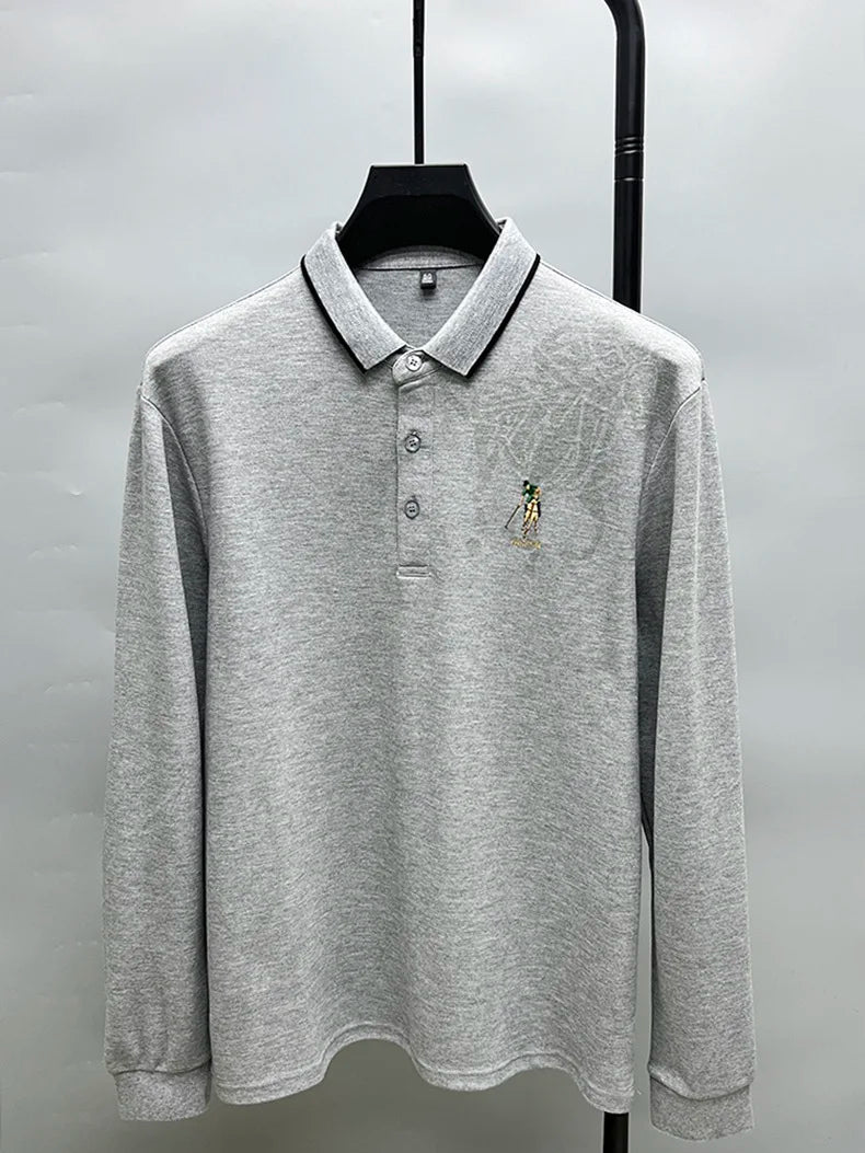 High end brand fashion printed long sleeved polo shirt men's 2024 spring new exquisite embroidered T-shirt casual breathable top