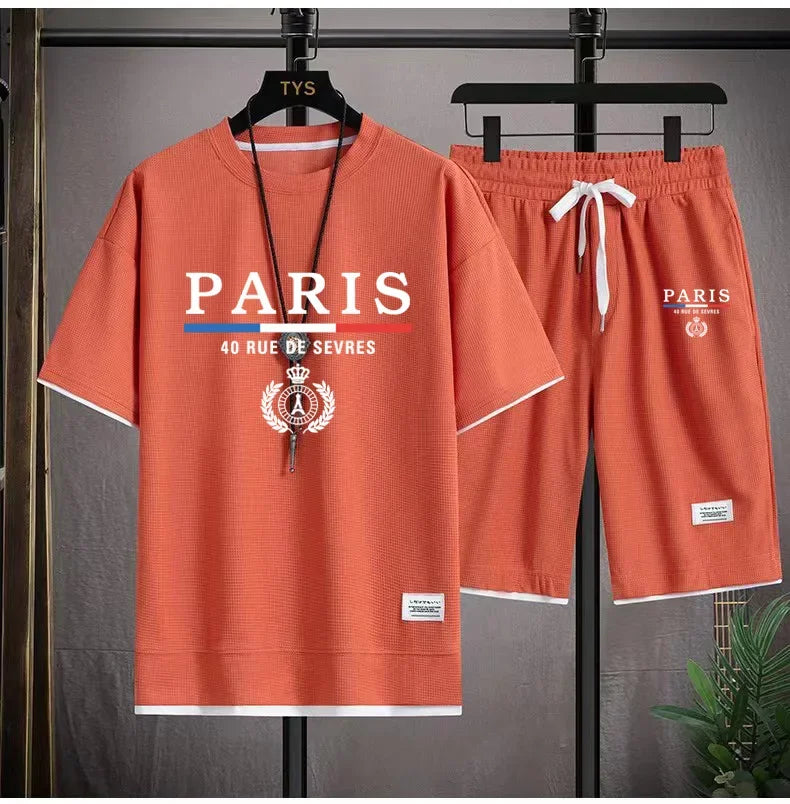 Men's and women's short sleeved sportswear, casual, breathable and comfortable shorts, summer, 2024