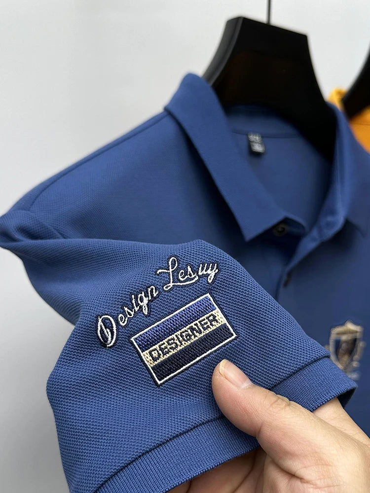 High End Luxury Brand Designer Embroidered Men's Polo Short Sleeved Summer Cotton Loose Casual Business Lapel Korean New Top