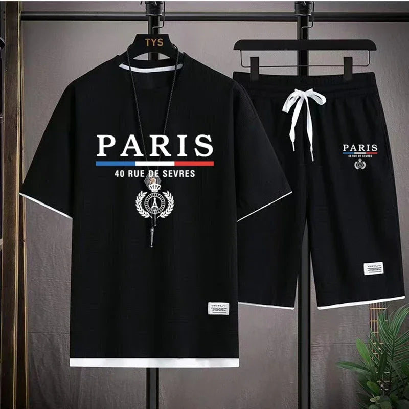 Men's and women's short sleeved sportswear, casual, breathable and comfortable shorts, summer, 2024