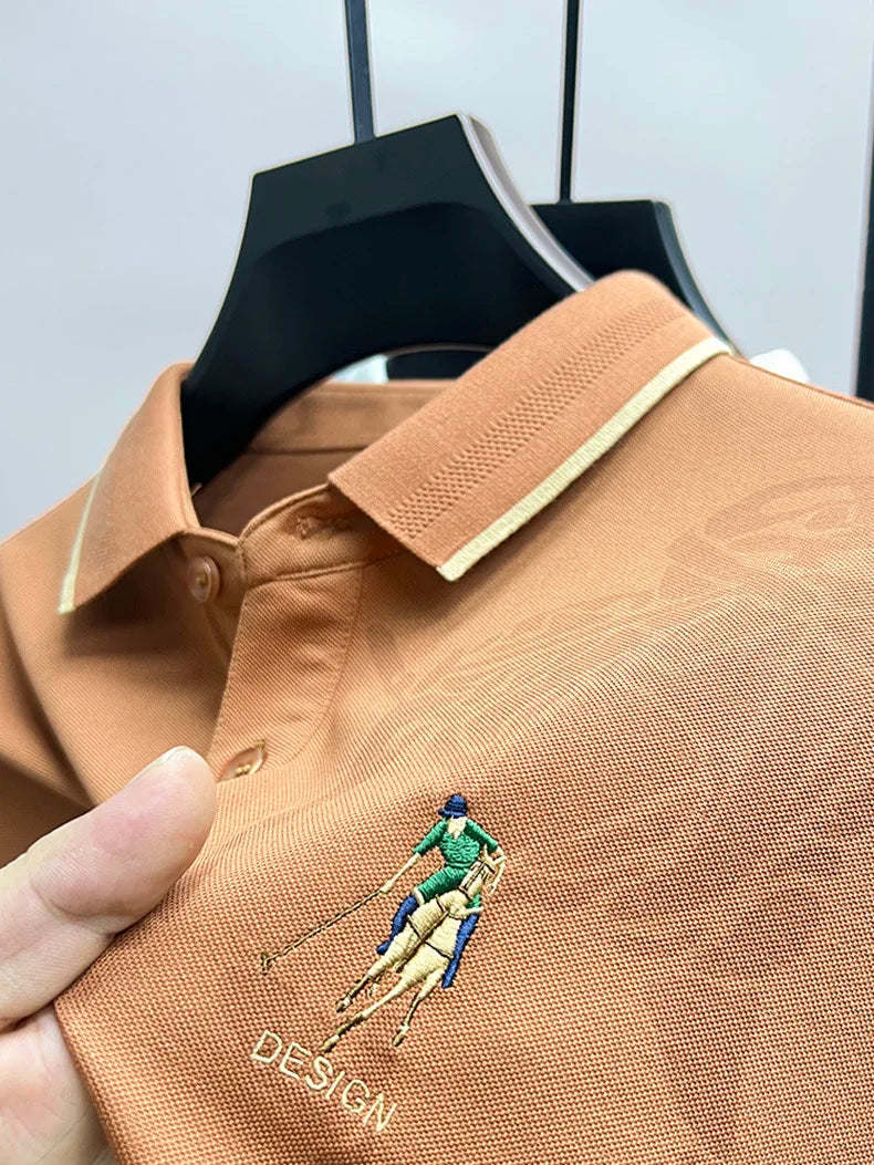High end brand fashion printed long sleeved polo shirt men's 2024 spring new exquisite embroidered T-shirt casual breathable top