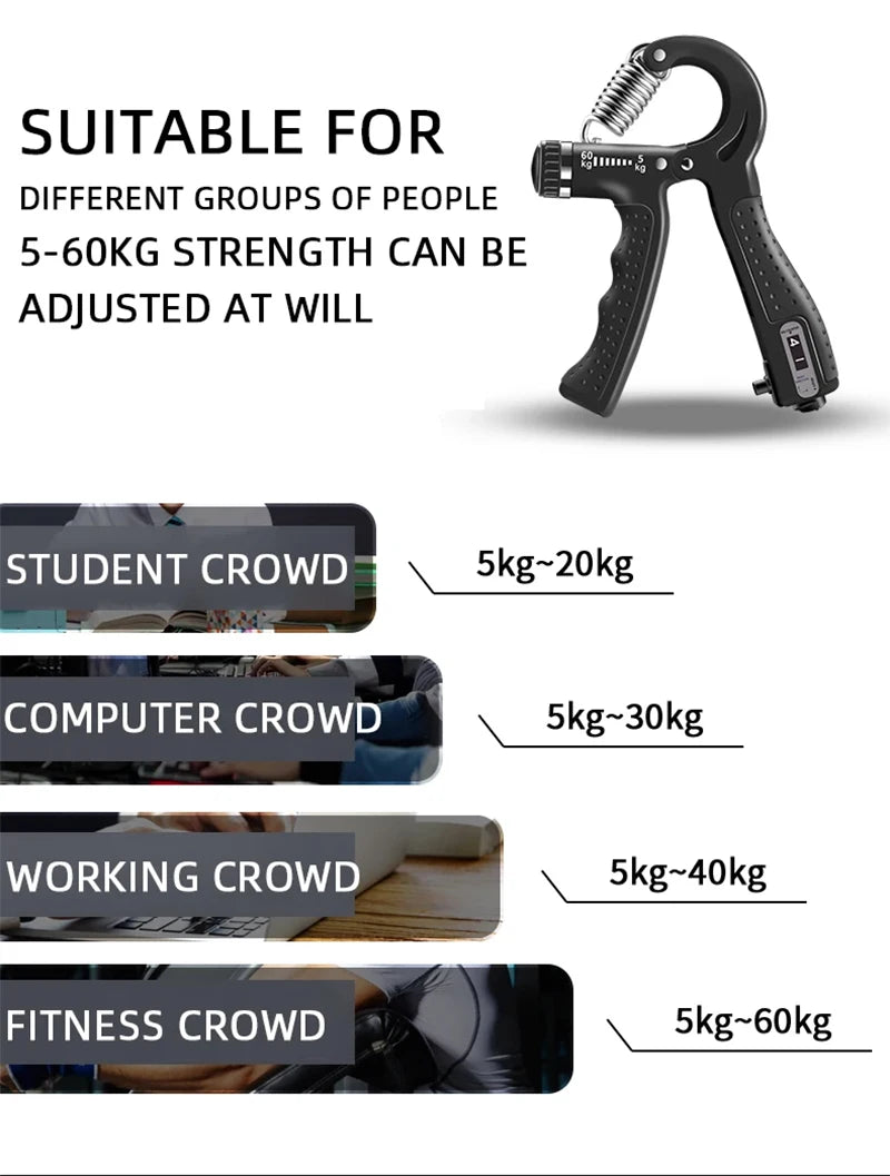 5-60kg Adjustable Hand Gripper Strengthener Hand Grip Trainer With Counter Wrist Forearm And Hand Exerciser For Muscle Building