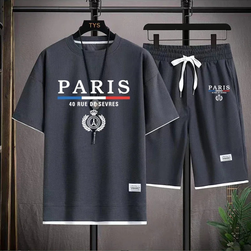 Men's and women's short sleeved sportswear, casual, breathable and comfortable shorts, summer, 2024