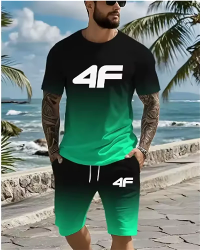 2025 Summer casual men's set 3D T-shirt + Shorts two-piece comfortable and breathable men's top printed T-shirt set