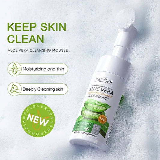 120ML SADOER Equipped with Brush Head Aloe Cleansing Mousse Refreshing Deep Foam Cleansing Facial Cleanser