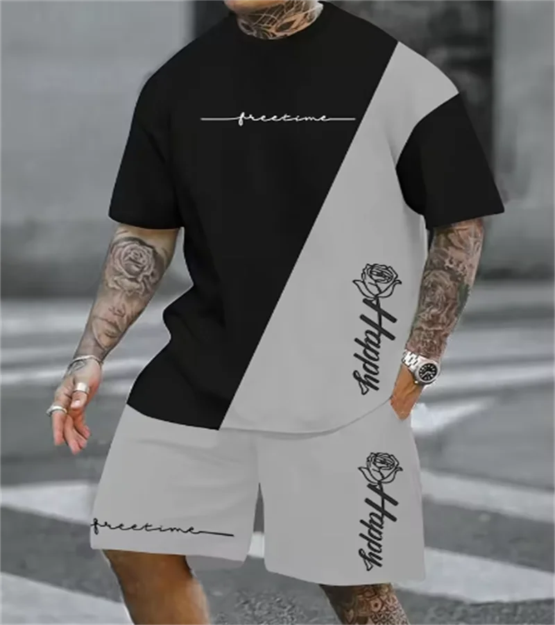 2025 Summer casual men's set 3D T-shirt + Shorts two-piece comfortable and breathable men's top printed T-shirt set