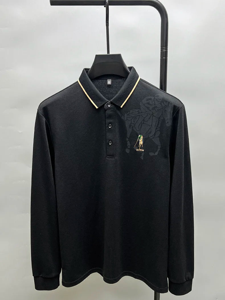 High end brand fashion printed long sleeved polo shirt men's 2024 spring new exquisite embroidered T-shirt casual breathable top