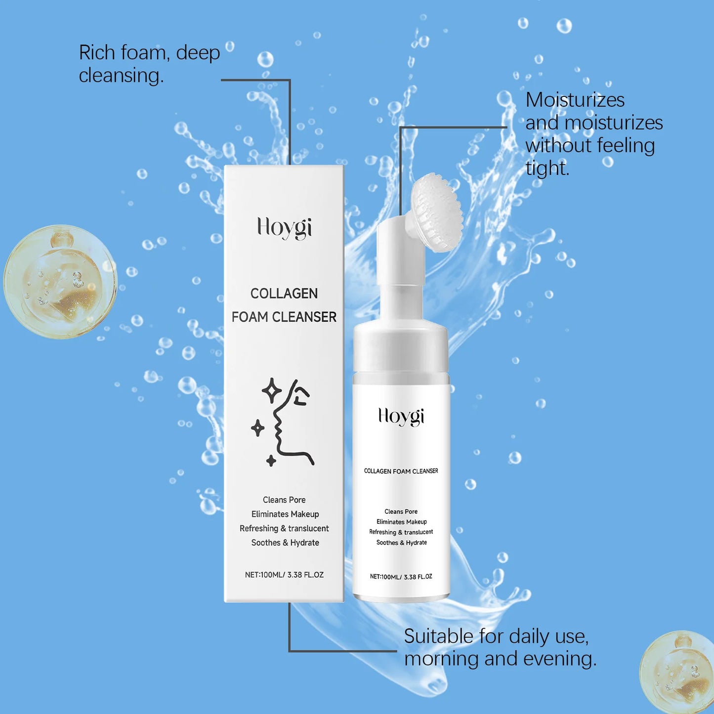 Collagen Facial Cleanser Mousse Deep Cleansing Skincare Controls Oil Moisturizing Firming Face Wash Foam Cleanser Skin Care