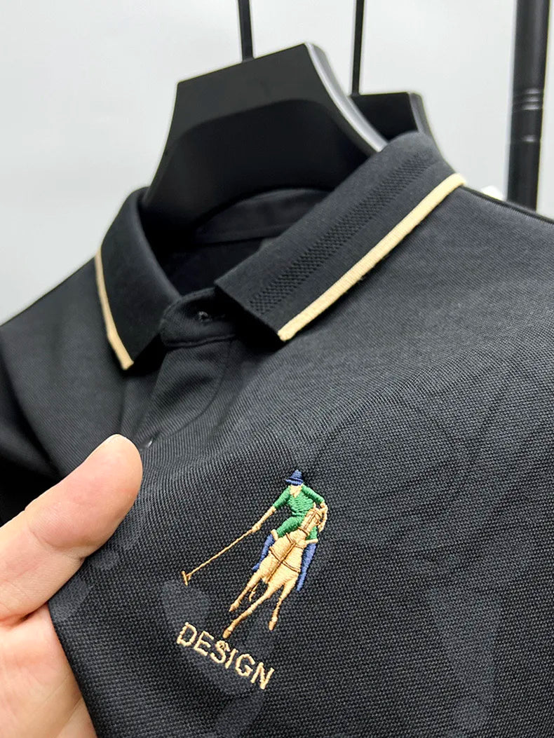 High end brand fashion printed long sleeved polo shirt men's 2024 spring new exquisite embroidered T-shirt casual breathable top