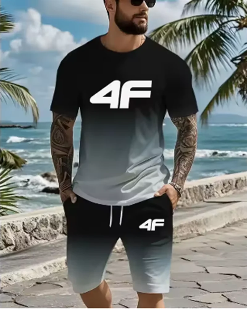 2025 Summer casual men's set 3D T-shirt + Shorts two-piece comfortable and breathable men's top printed T-shirt set