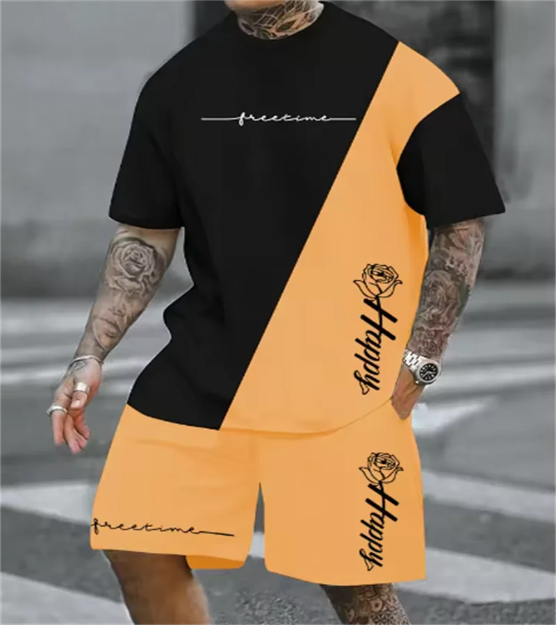 2025 Summer casual men's set 3D T-shirt + Shorts two-piece comfortable and breathable men's top printed T-shirt set