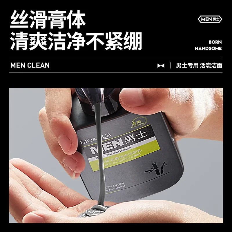 BIOAQUA Men's Charcoal Facial Cleanser Cleaning Exfoliating Face Cleaner Wash Scrub Skincare Korean Cosmetics Skin Care Products